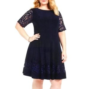 JESSICA HOWARD Lace Fit & Flare Dress Blue Women’s Plus Size 20W 1X